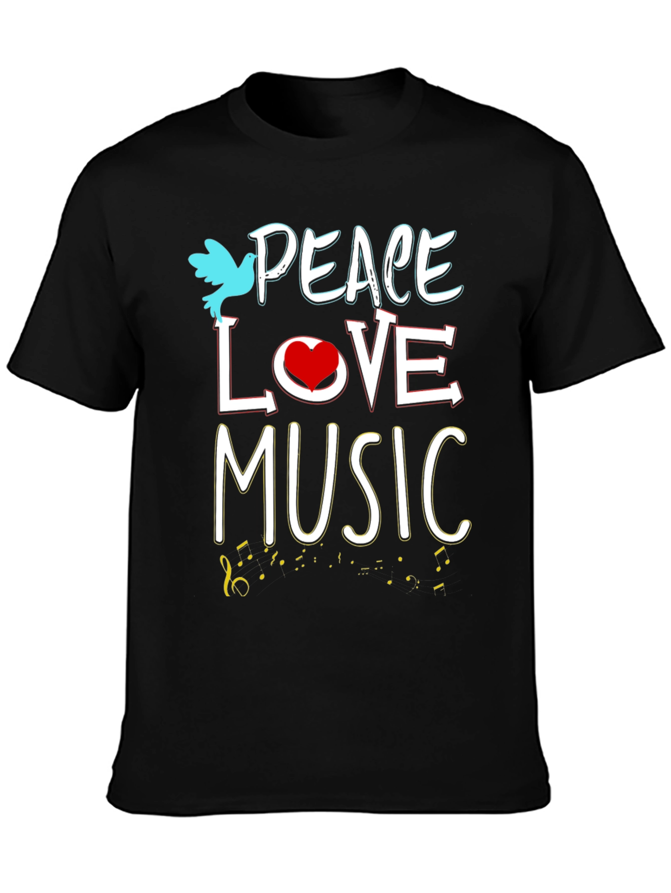 Peace Love Music Graphic Tee - Black Unisex T-Shirt