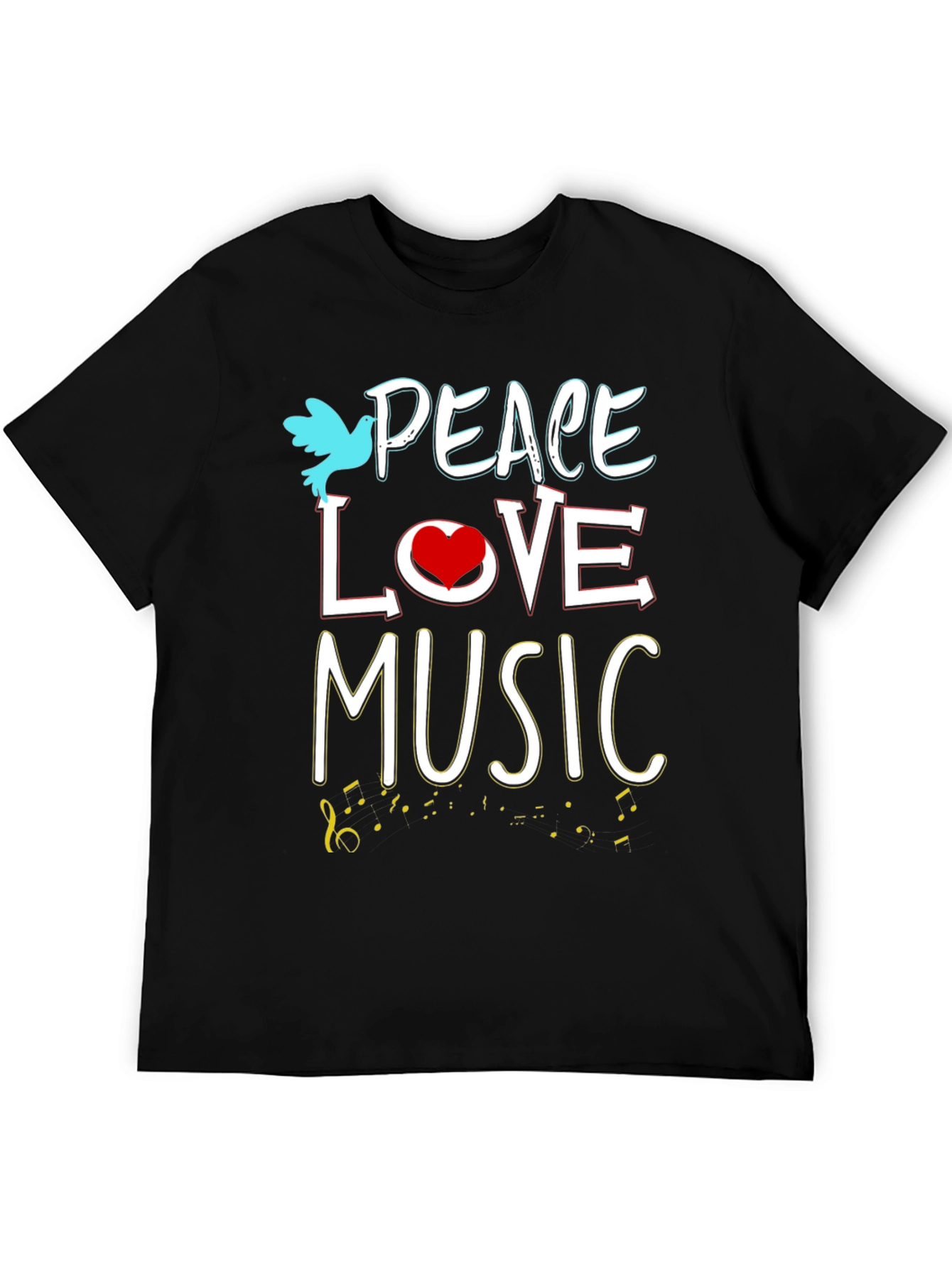 Peace Love Music Graphic Tee - Black Unisex T-Shirt