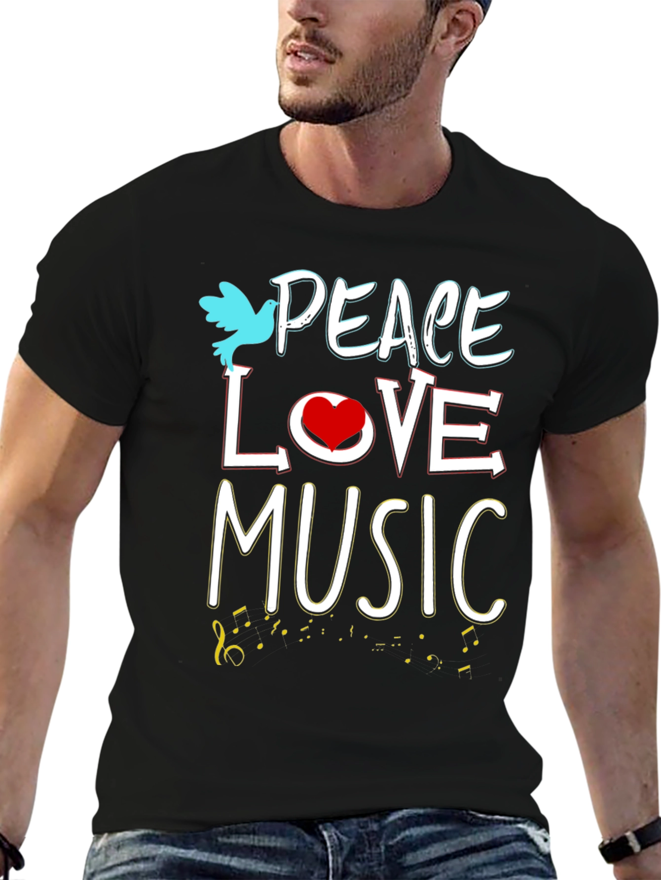 Peace Love Music Graphic Tee - Black Unisex T-Shirt
