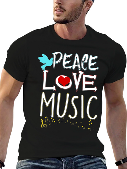 Peace Love Music Graphic Tee - Black Unisex T-Shirt
