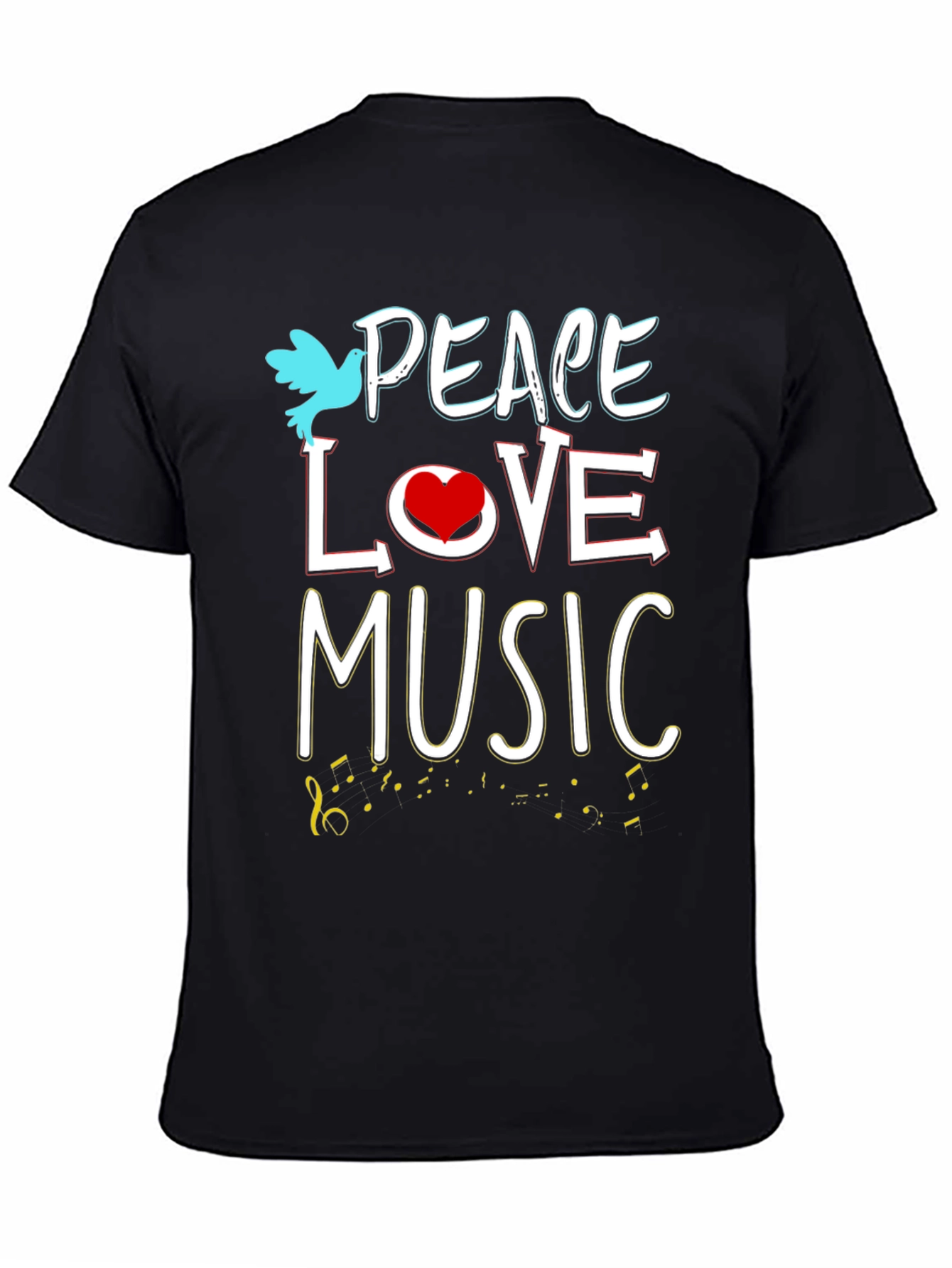 Peace Love Music Graphic Tee - Black Unisex T-Shirt