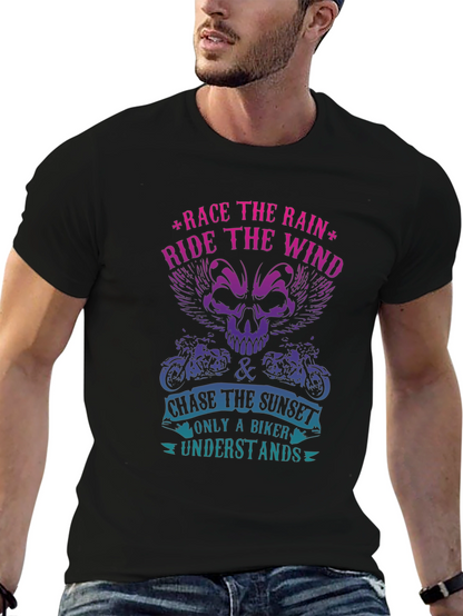 Biker T-Shirt - Race The Rain Ride The Wind