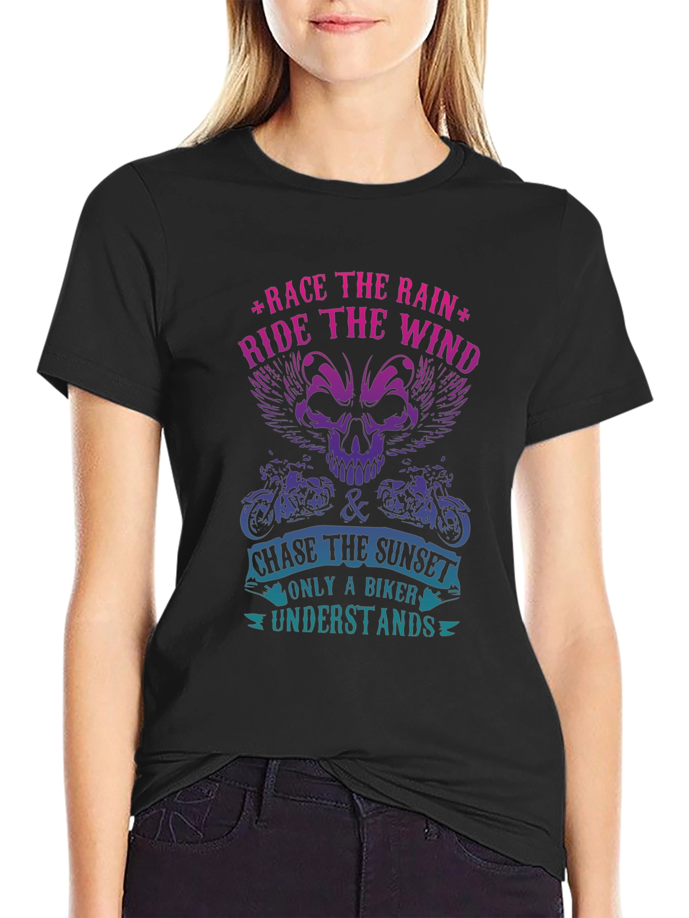 Biker T-Shirt - Race The Rain Ride The Wind