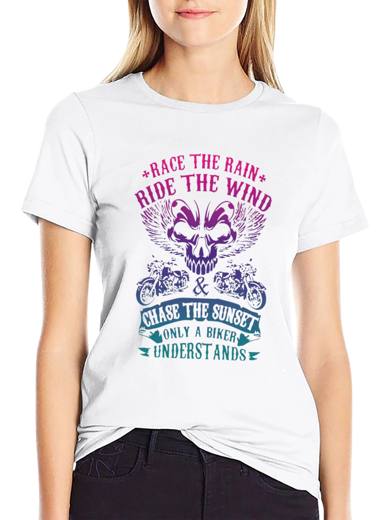 Biker T-Shirt - Race The Rain Ride The Wind