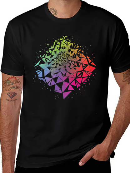 Geometric Triangle Burst Graphic Tee - Black