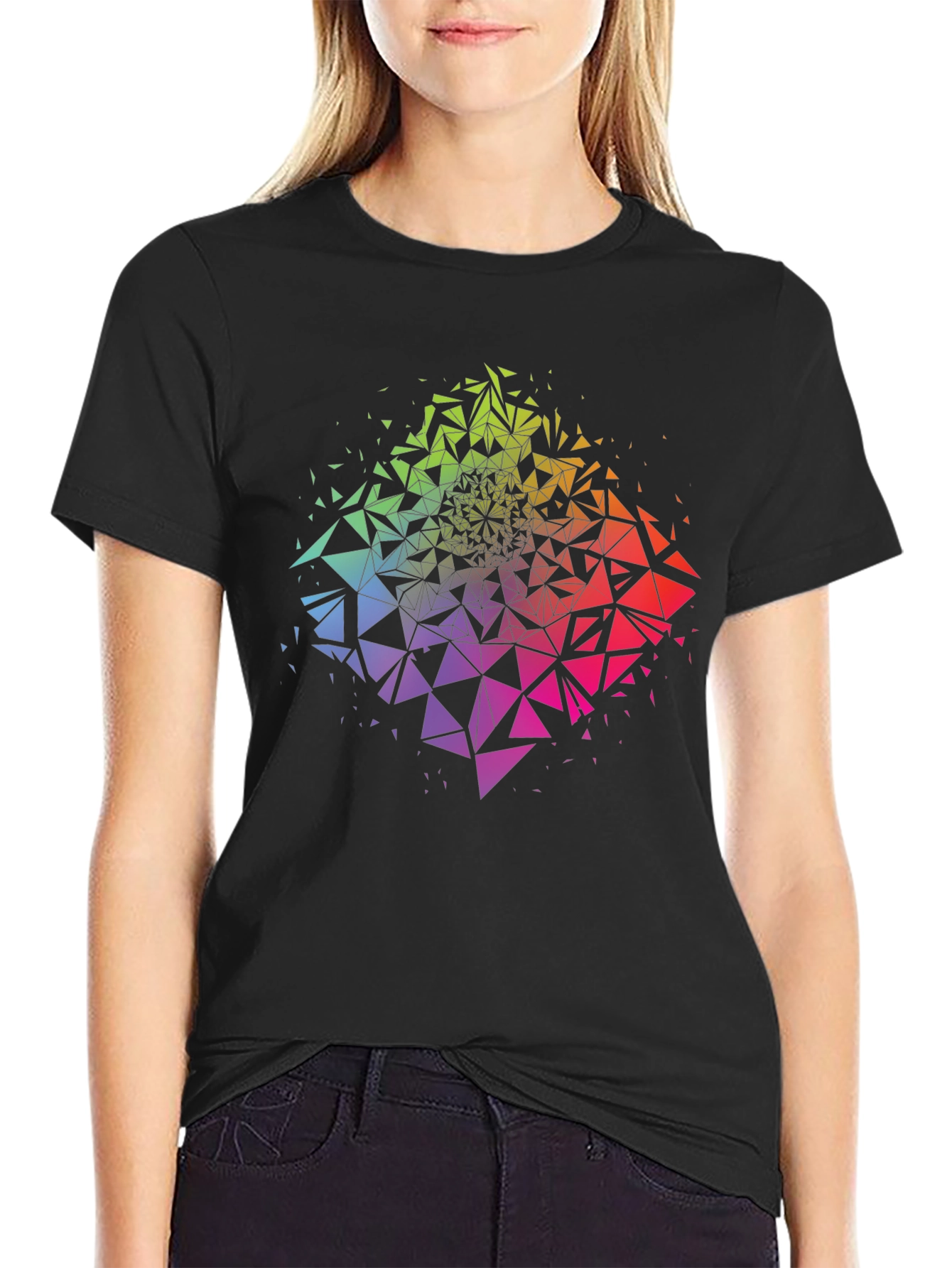 Geometric Triangle Burst Graphic Tee - Black