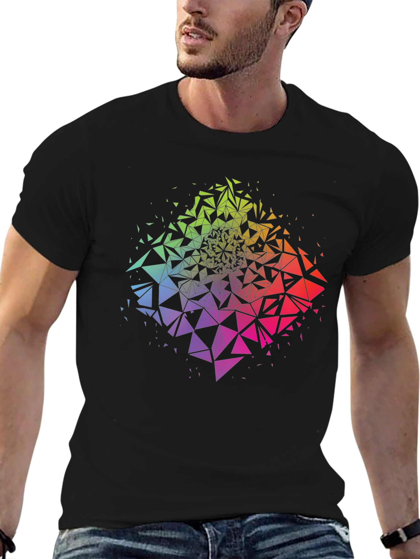 Geometric Triangle Burst Graphic Tee - Black