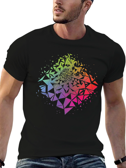 Geometric Triangle Burst Graphic Tee - Black
