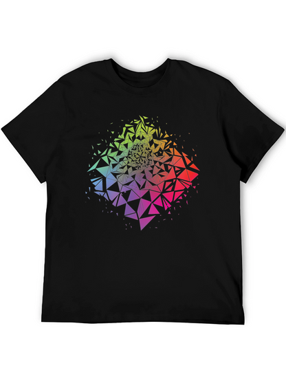 Geometric Triangle Burst Graphic Tee - Black