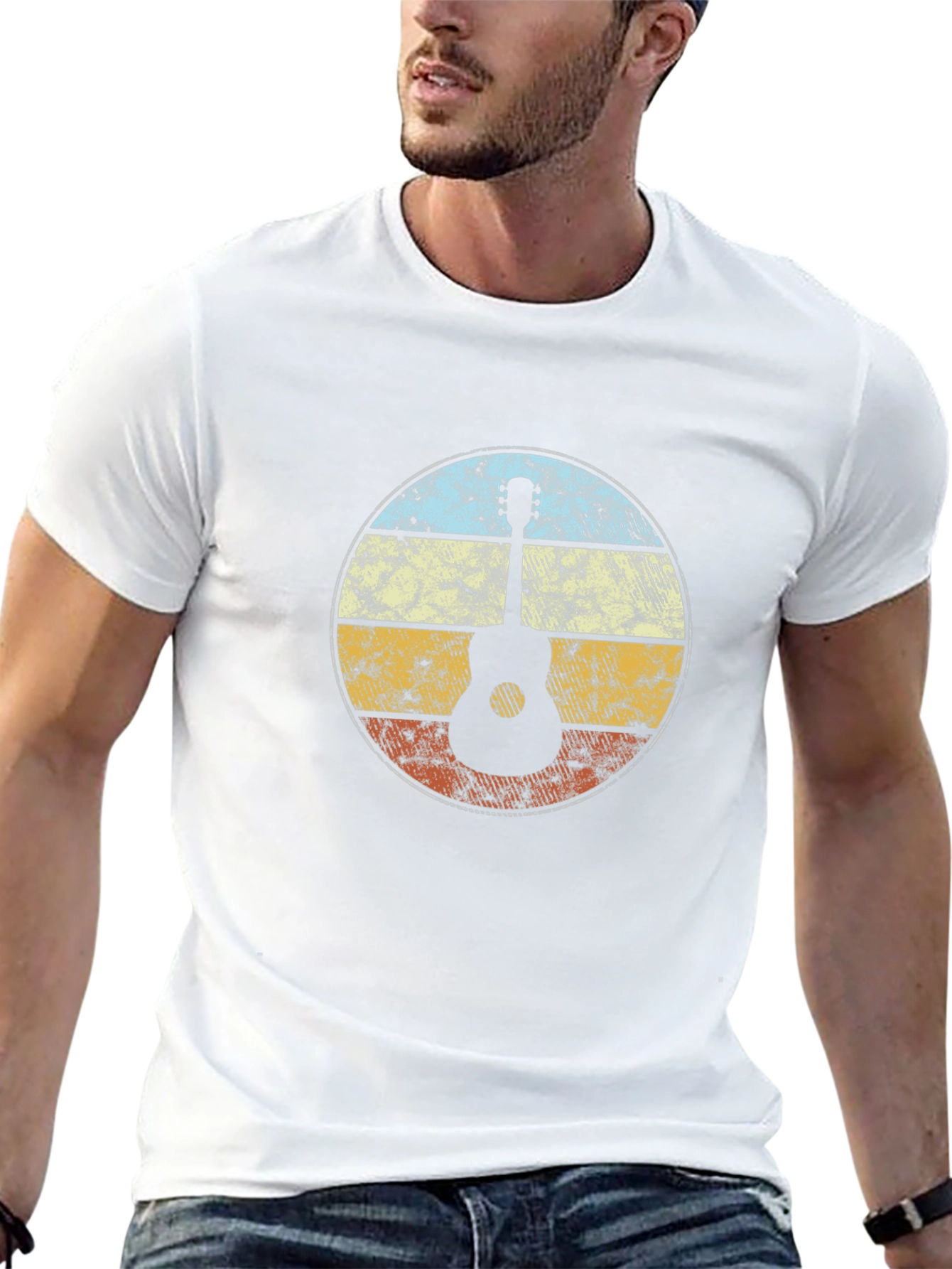 Retro Guitar Sunset Graphic Tee - Black
