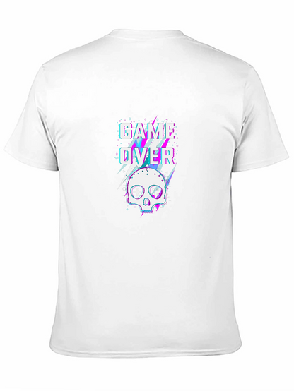 Game Over Skull Graphic Tee - Black Cotton T-Shirt