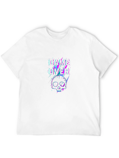 Game Over Skull Graphic Tee - Black Cotton T-Shirt