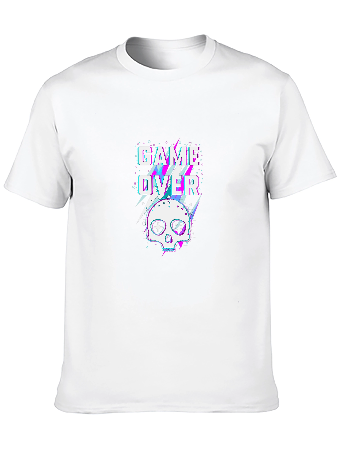 Game Over Skull Graphic Tee - Black Cotton T-Shirt