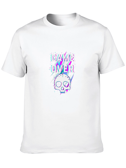Game Over Skull Graphic Tee - Black Cotton T-Shirt