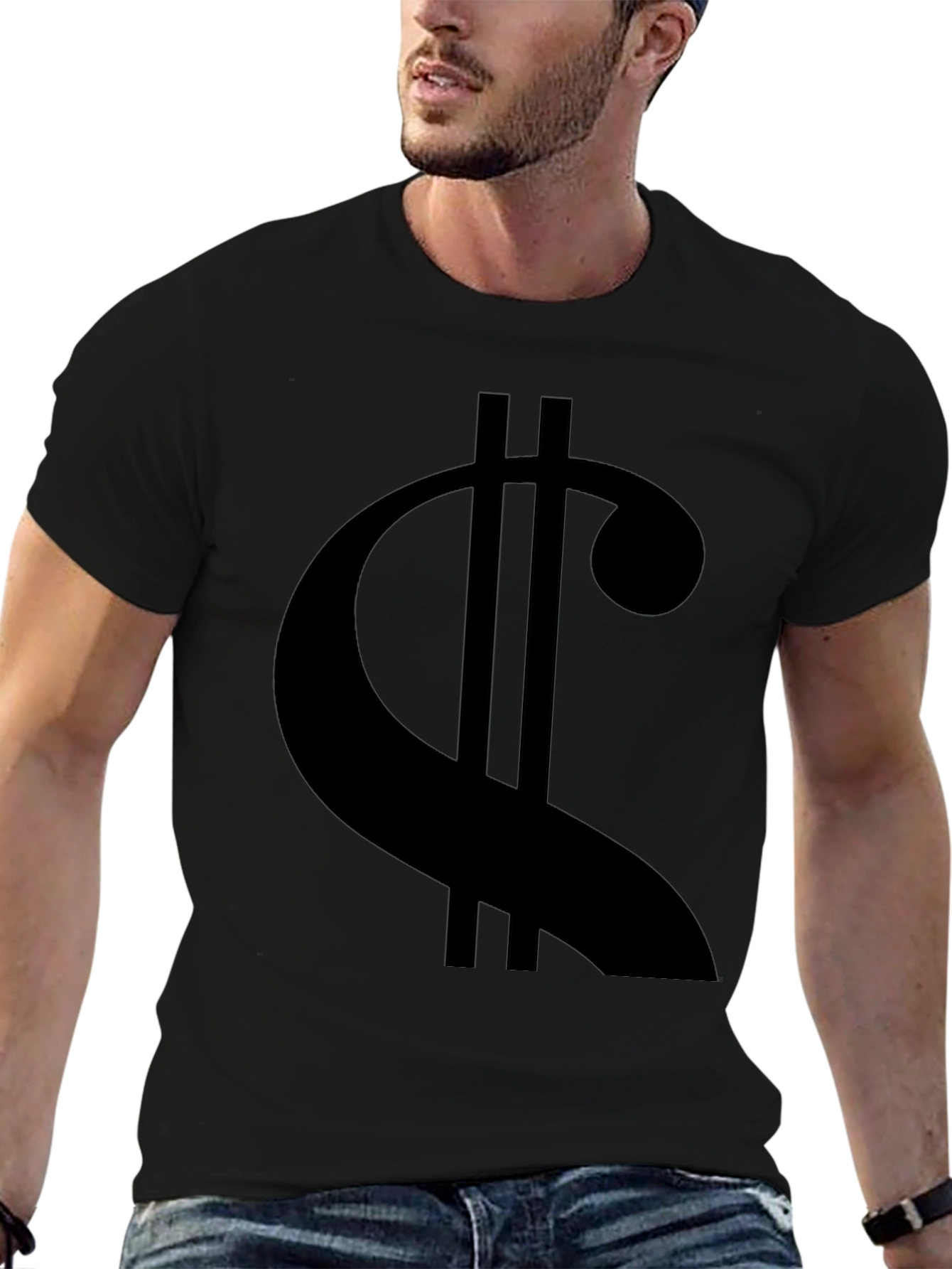 Statement Black Tee: Modern Dollar Sign Graphic