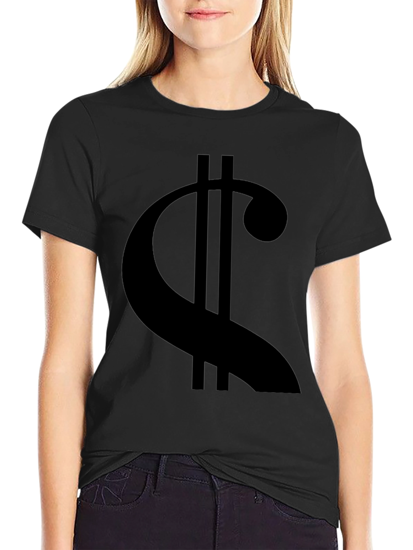 Statement Black Tee: Modern Dollar Sign Graphic