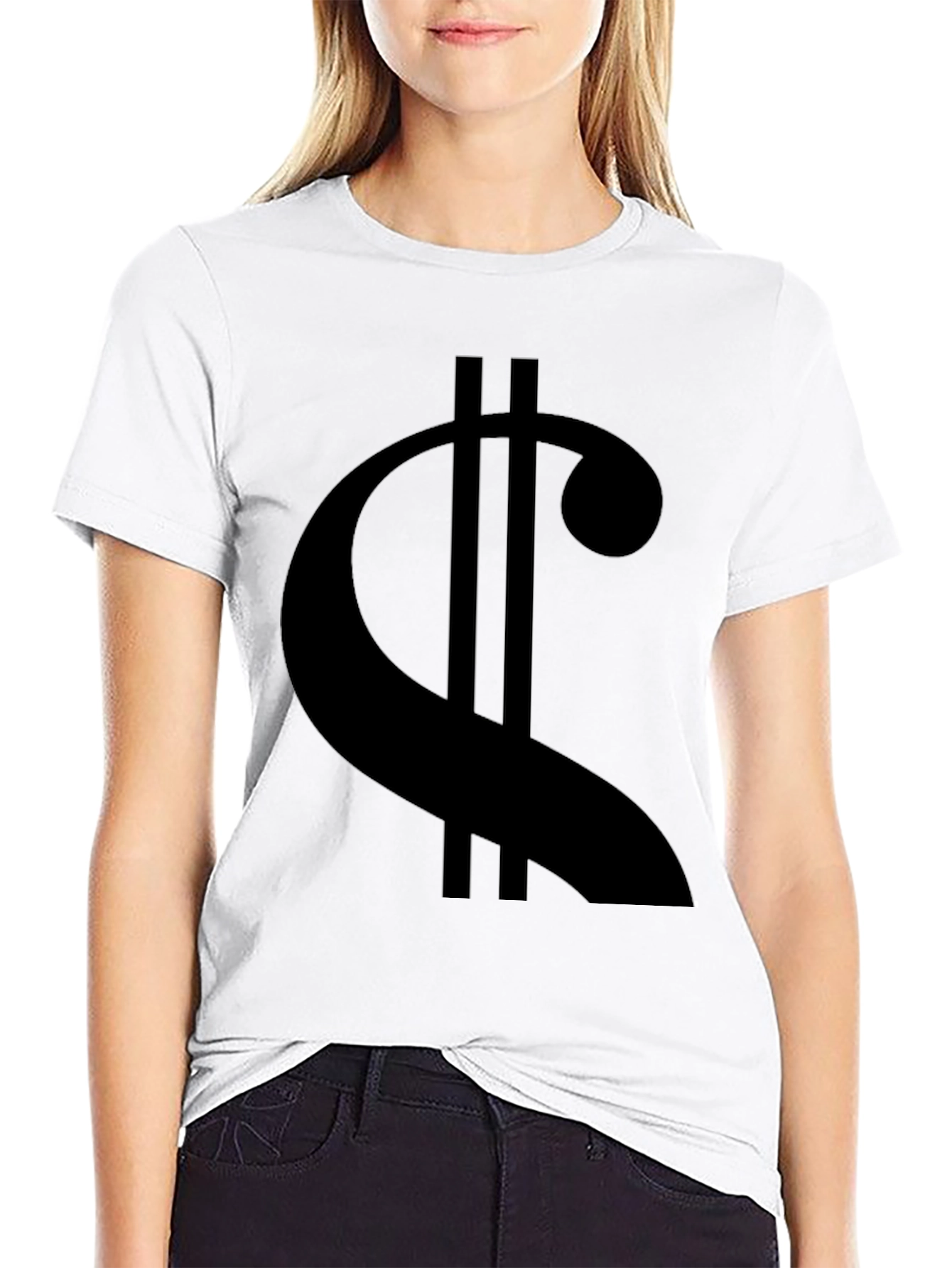 Statement Black Tee: Modern Dollar Sign Graphic