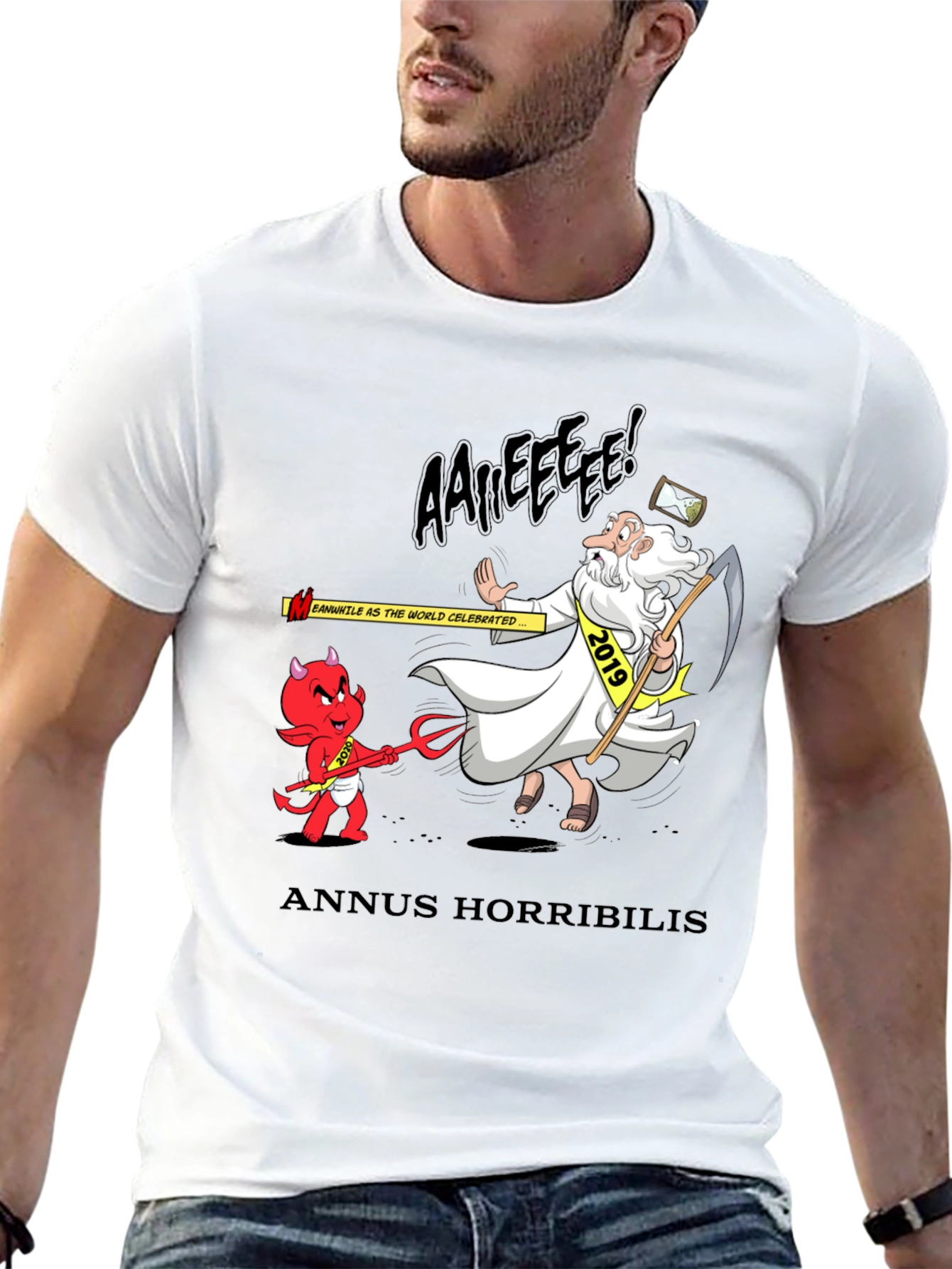 Anuus Horribilis T-Shirt: Cartoon Devil Confronts 2019 Time