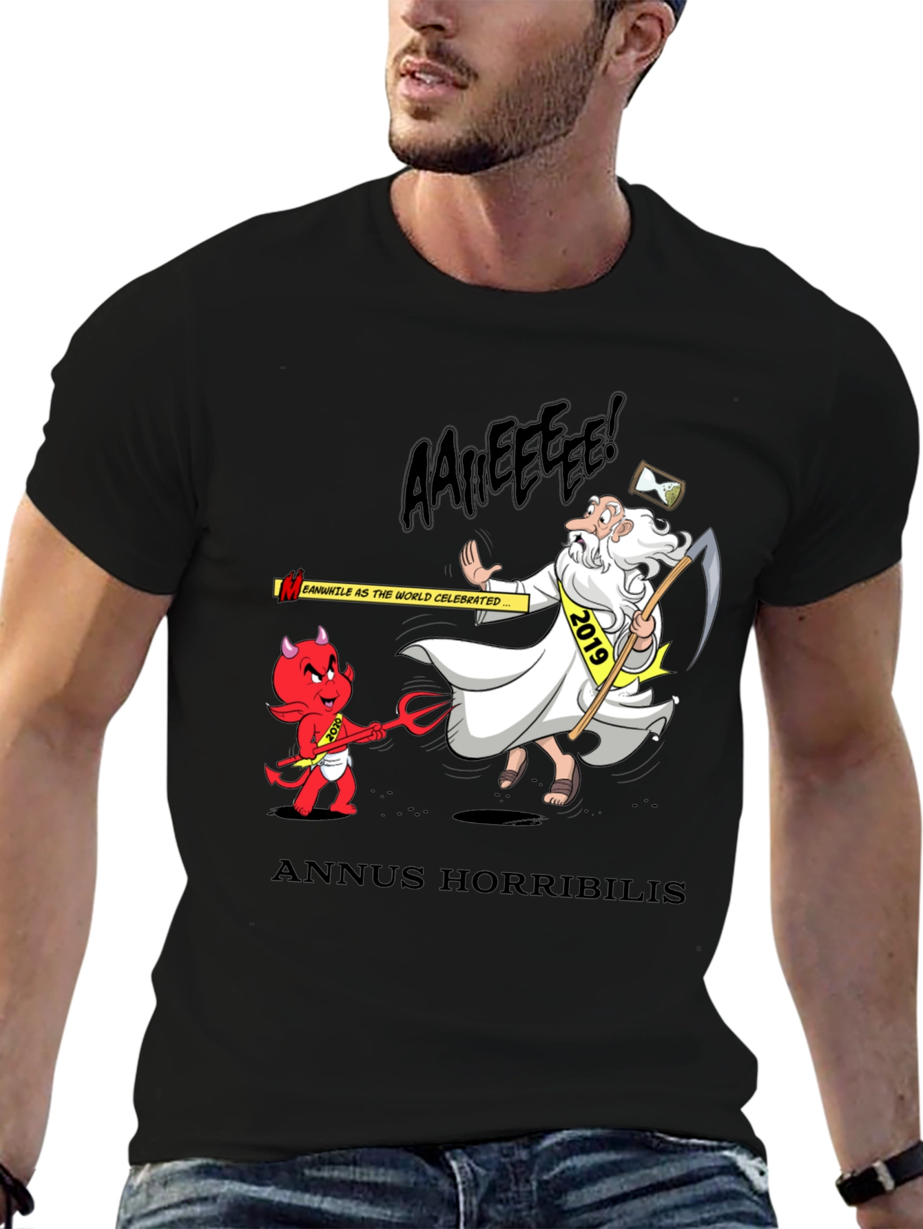 Anuus Horribilis T-Shirt: Cartoon Devil Confronts 2019 Time
