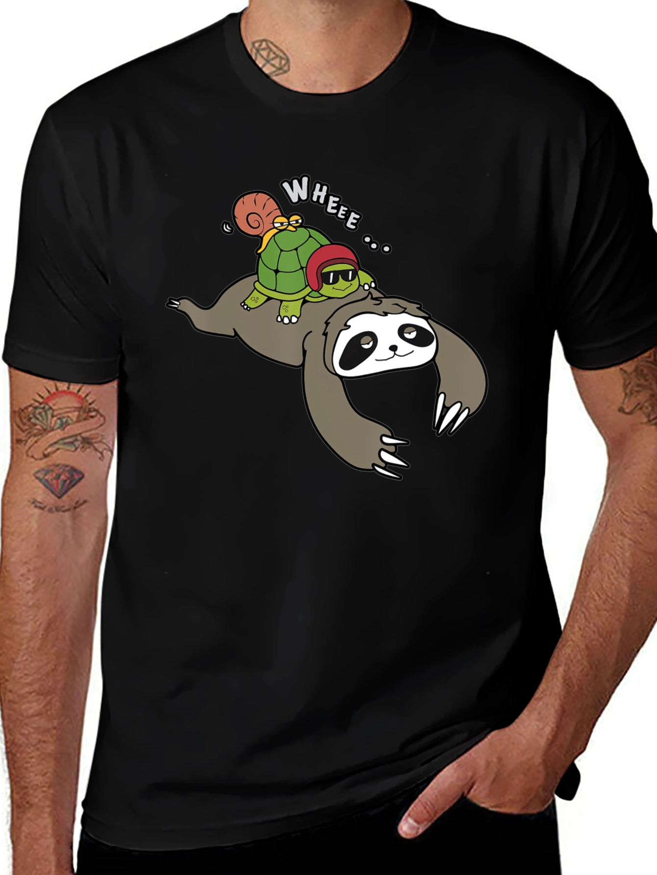 Sloth Turtle and Snail Cartoon Graphic Tee