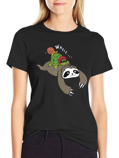 Sloth Turtle and Snail Cartoon Graphic Tee