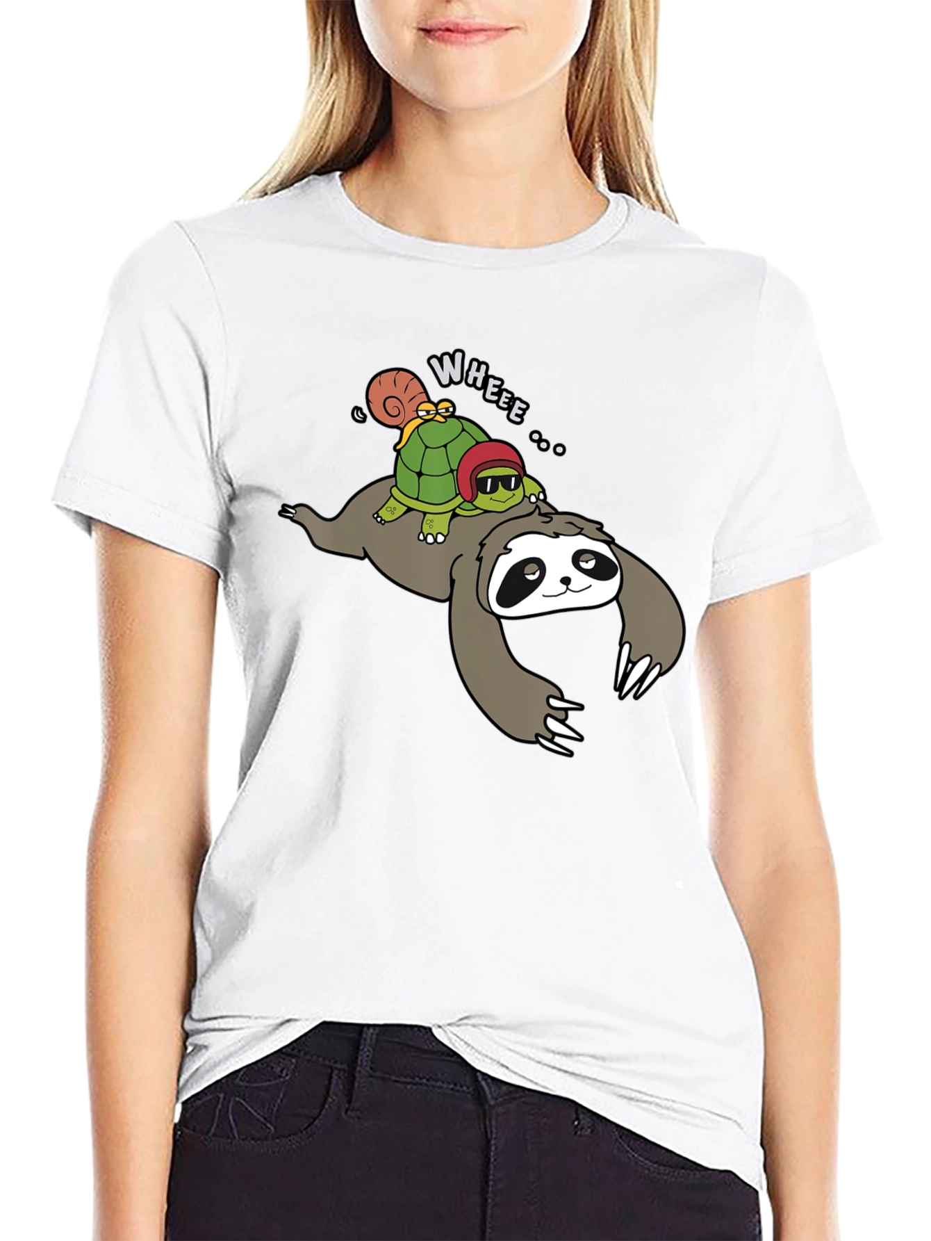 Sloth Turtle and Snail Cartoon Graphic Tee