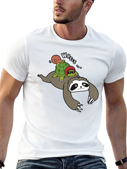 Sloth Turtle and Snail Cartoon Graphic Tee