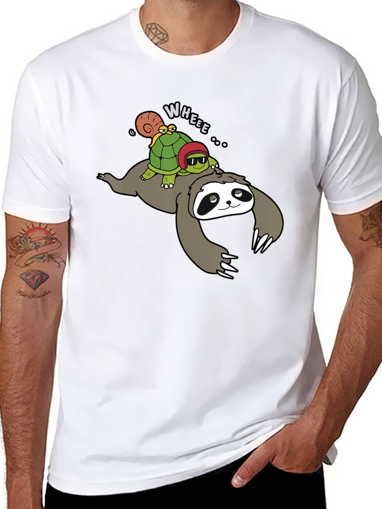 Sloth Turtle and Snail Cartoon Graphic Tee