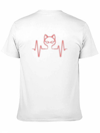 Cat Heartbeat Graphic Tee - Trendy Black T-Shirt
