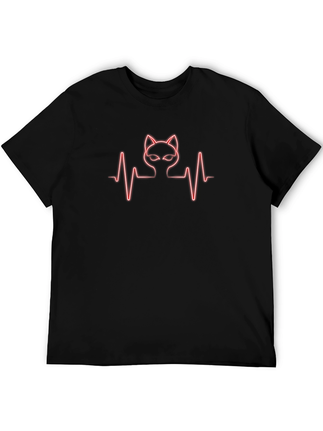 Cat Heartbeat Graphic Tee - Trendy Black T-Shirt