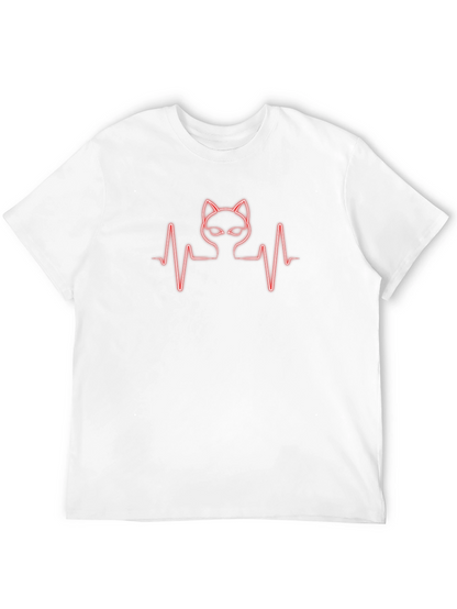 Cat Heartbeat Graphic Tee - Trendy Black T-Shirt