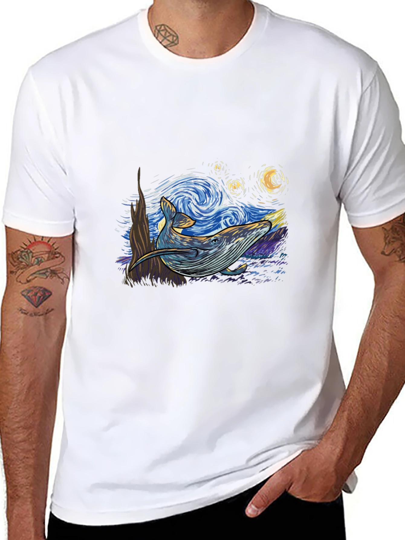 Starry Whale Tee - Artistic Graphic Print