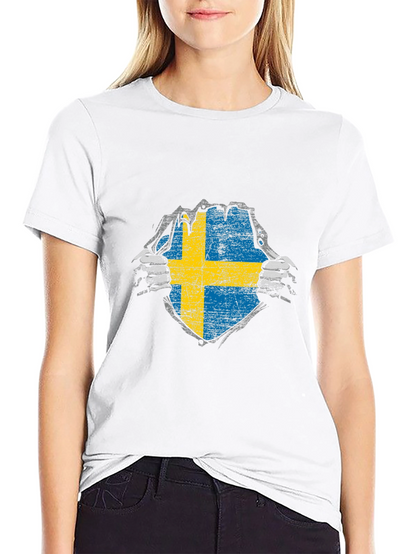 Sweden Flag T-Shirt - Ripped Patriotic Design
