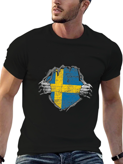 Sweden Flag T-Shirt - Ripped Patriotic Design