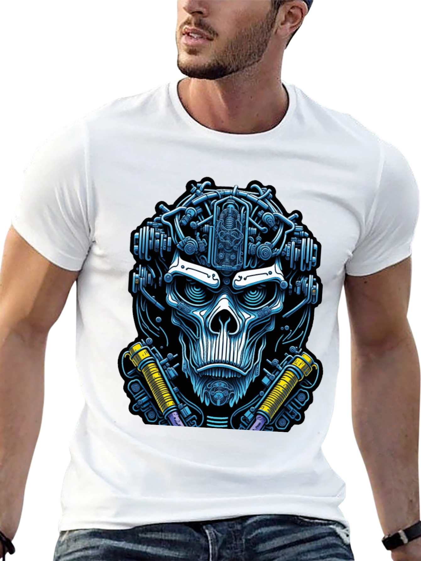 Cyberpunk Skull Graphic Tee - Edgy Techwear Fashion