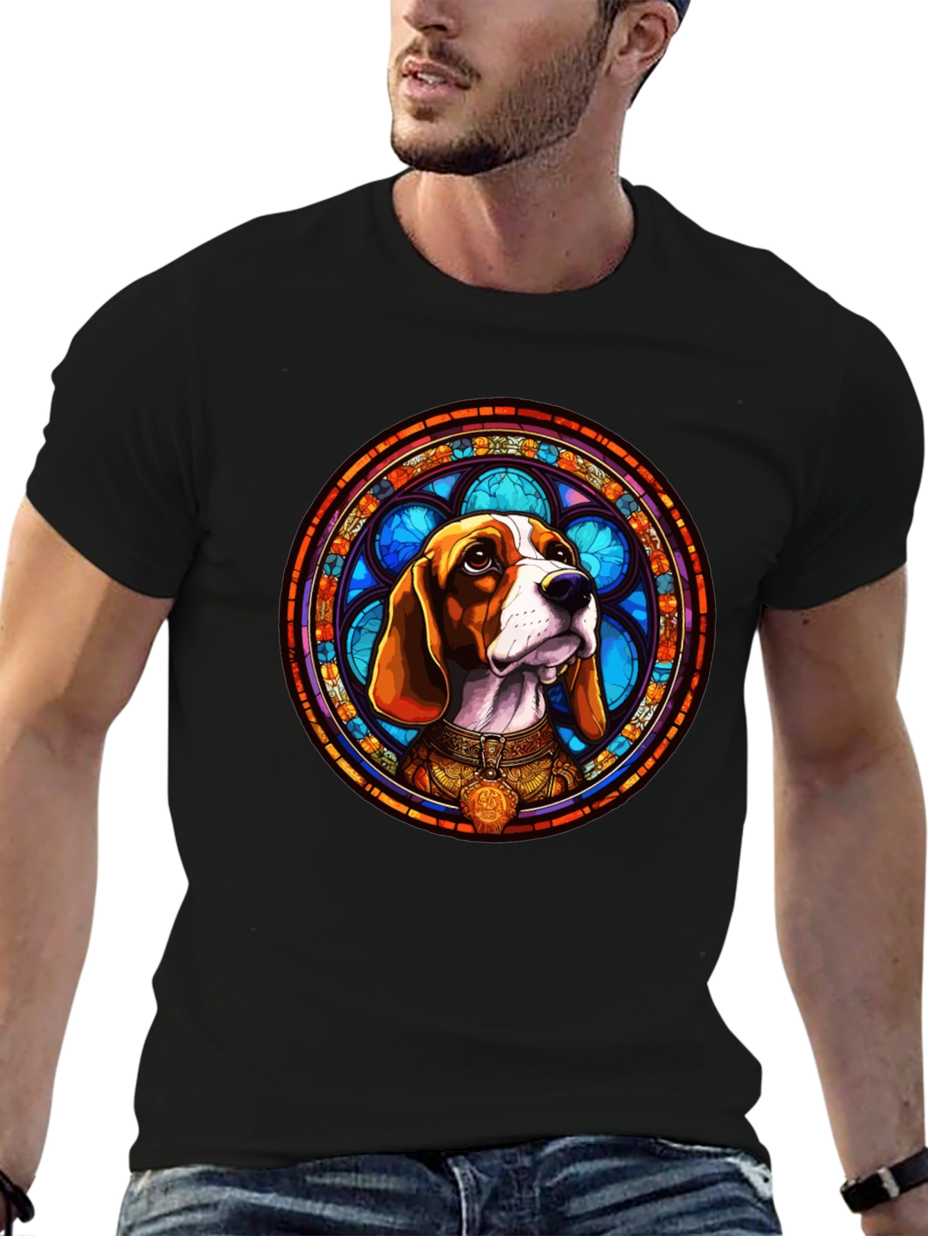 Stained Glass Beagle Dog Graphic T-Shirt