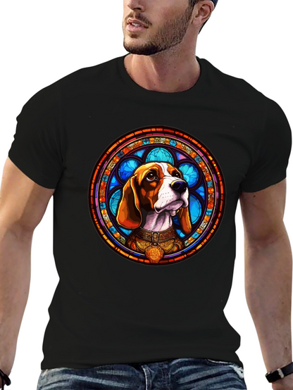 Stained Glass Beagle Dog Graphic T-Shirt