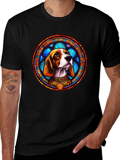Stained Glass Beagle Dog Graphic T-Shirt