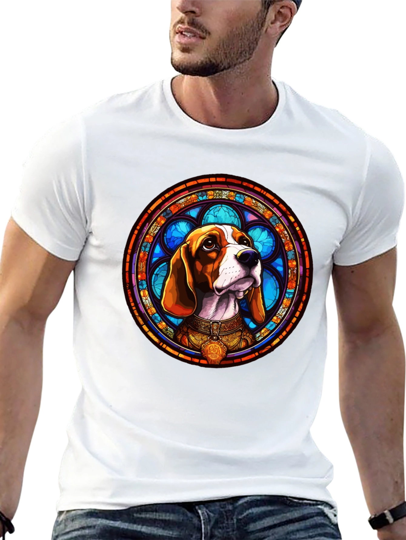 Stained Glass Beagle Dog Graphic T-Shirt