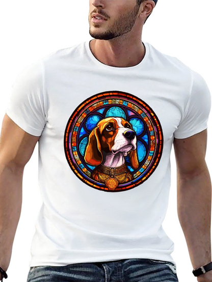 Stained Glass Beagle Dog Graphic T-Shirt