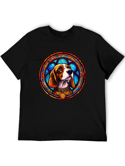 Stained Glass Beagle Dog Graphic T-Shirt