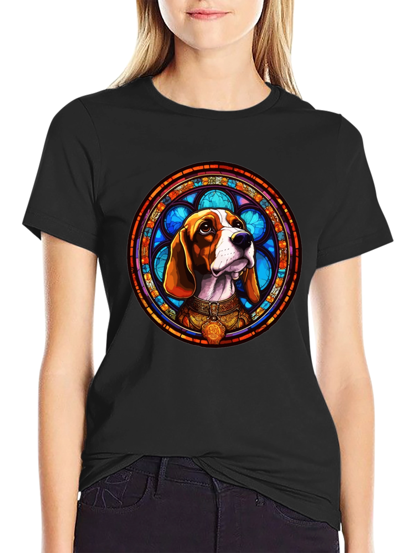 Stained Glass Beagle Dog Graphic T-Shirt