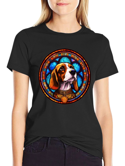 Stained Glass Beagle Dog Graphic T-Shirt