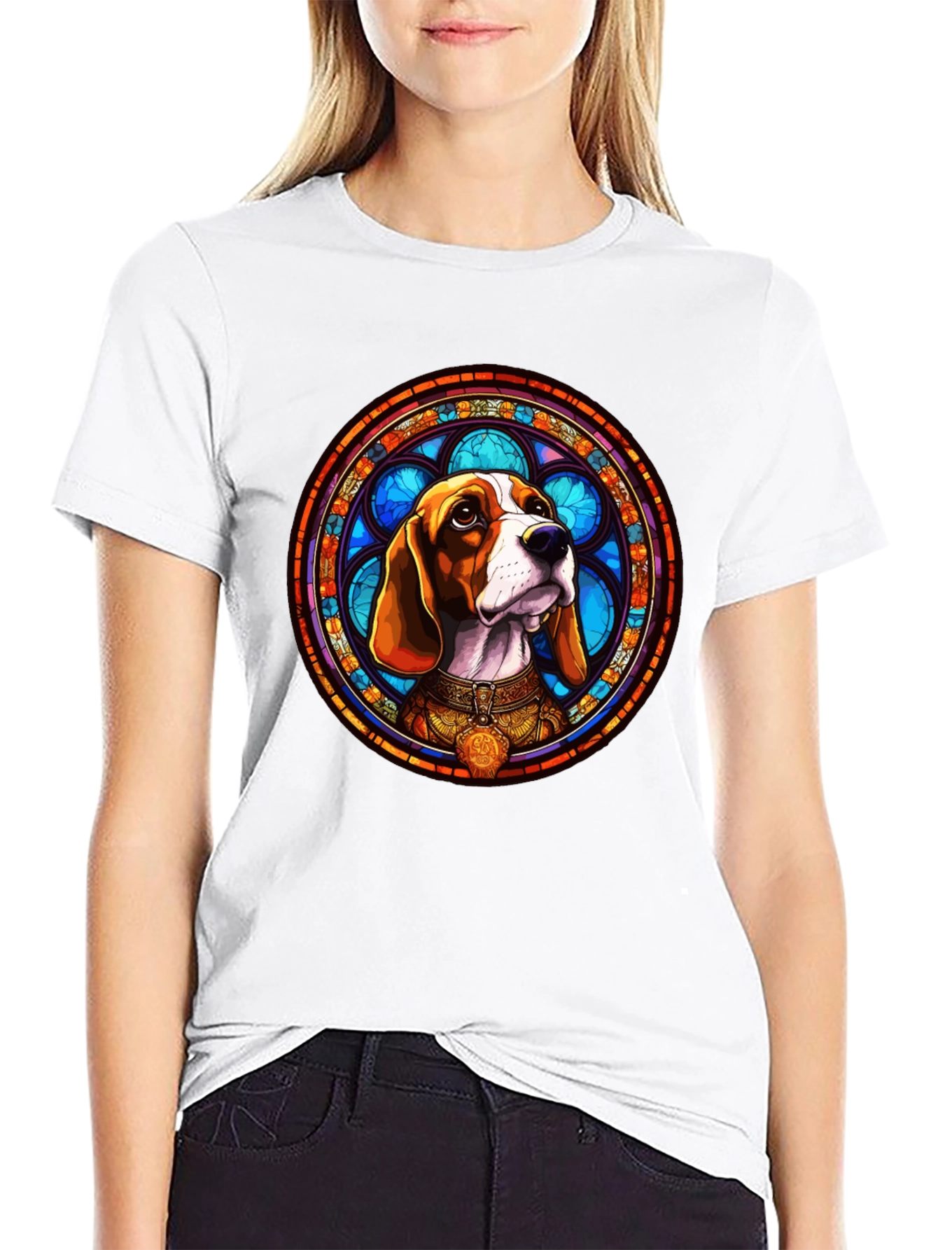 Stained Glass Beagle Dog Graphic T-Shirt