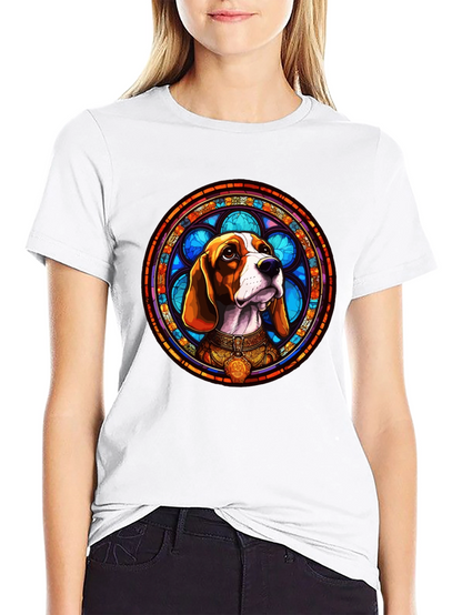 Stained Glass Beagle Dog Graphic T-Shirt