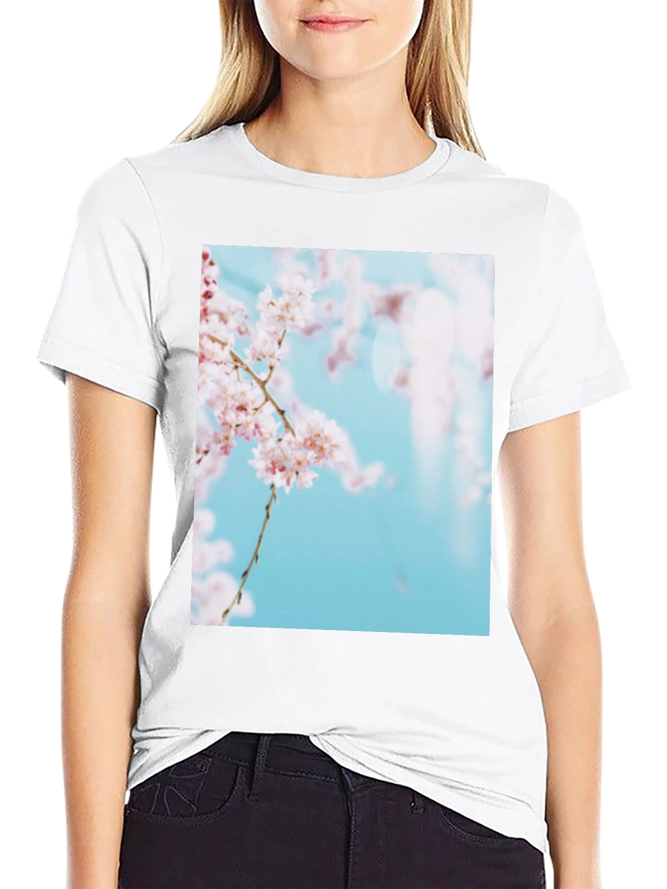 Cherry Blossom Print Black T-Shirt