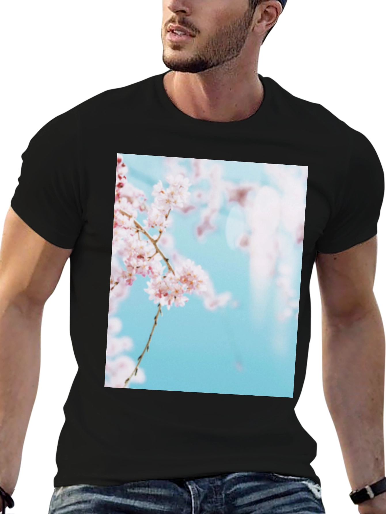Cherry Blossom Print Black T-Shirt