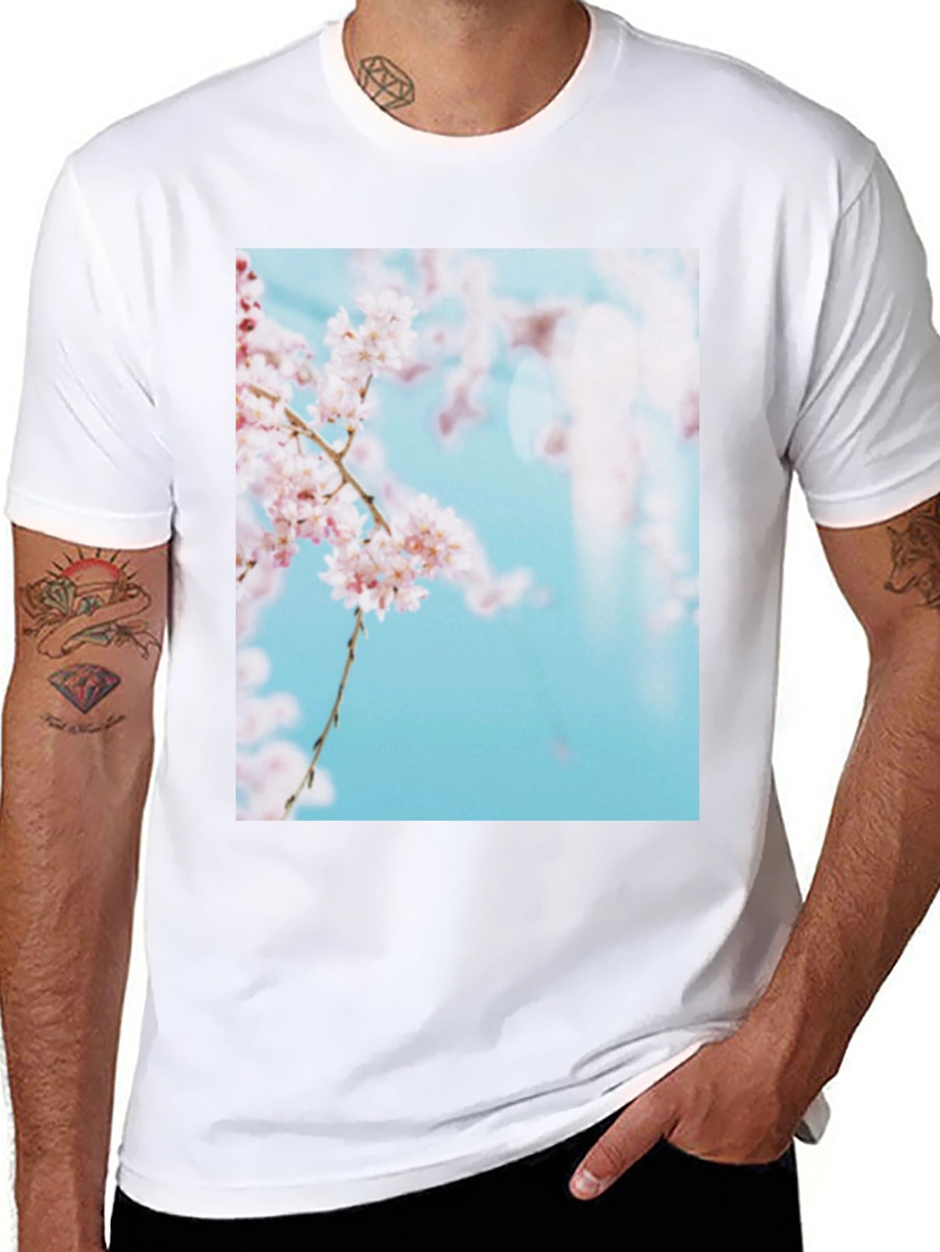 Cherry Blossom Print Black T-Shirt