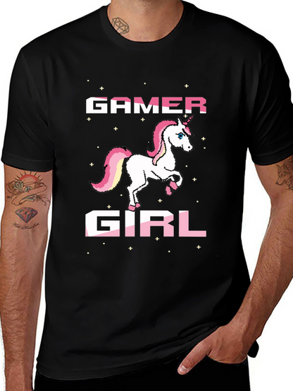 Gamer Girl Unicorn Black T-Shirt