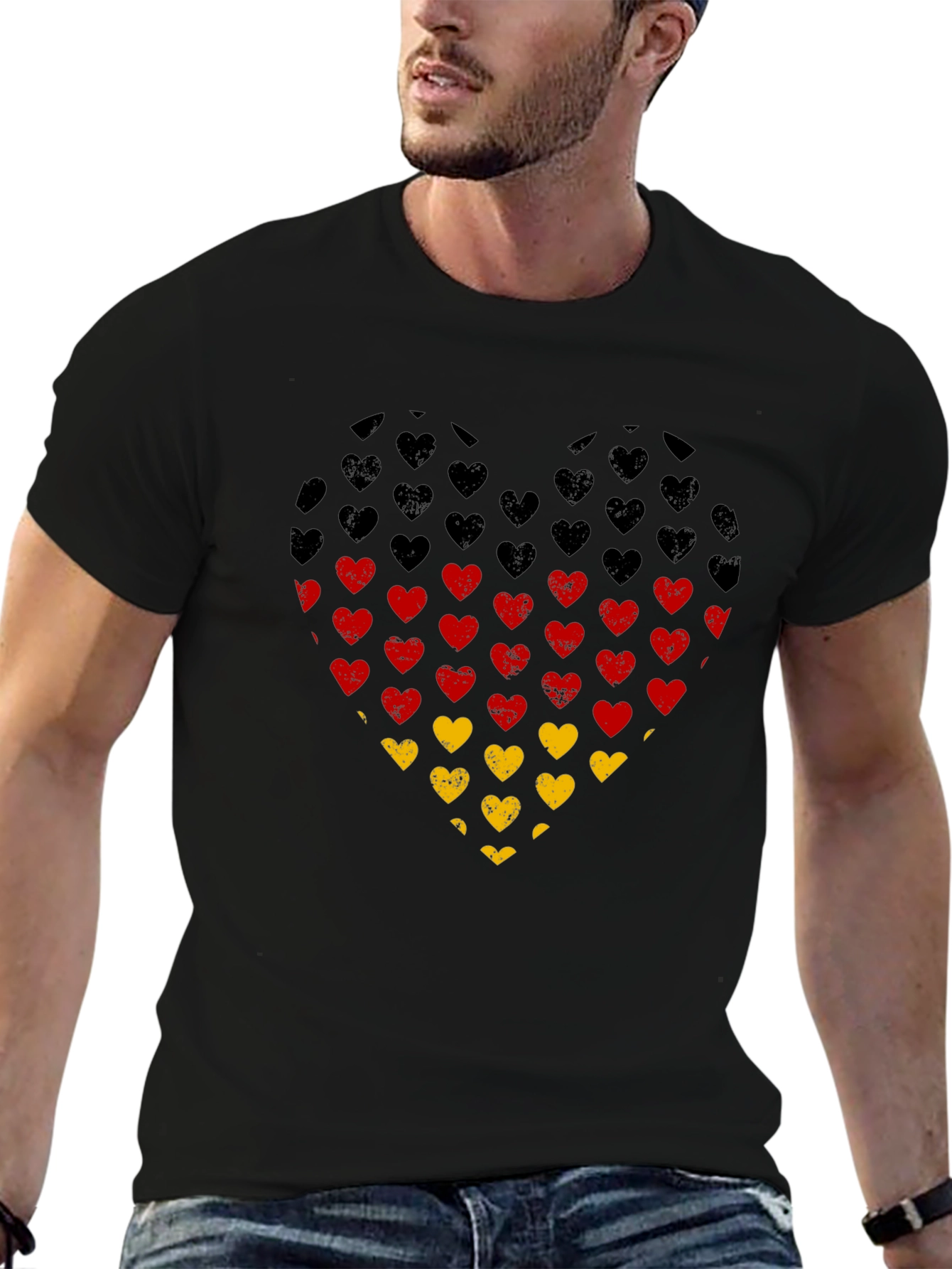 German Flag Heart T-Shirt - Black